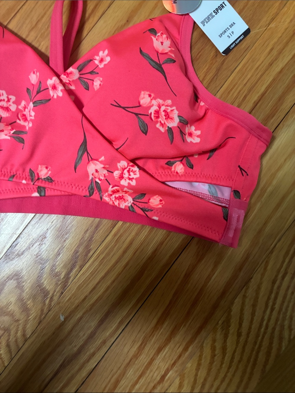 PINK Victoria's Secret Coral Pink Floral Sports Bra - Picture 3 of 6